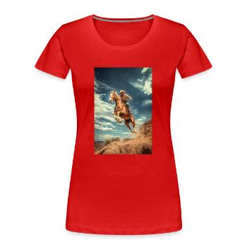 Cowboy Cliff Jump - Women's Premium Organic T-Shirt - red - Front - Mia (176cm)