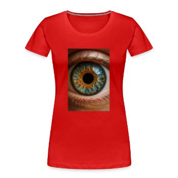 Feurige blaue Iris Nahaufnahme - Frauen Premium Bio T-Shirt - Rot - Vorne - Mia (176cm)