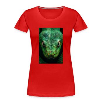 Hypnotischer grüner Schlangenblick - Frauen Premium Bio T-Shirt - Rot - Vorne - Mia (176cm)