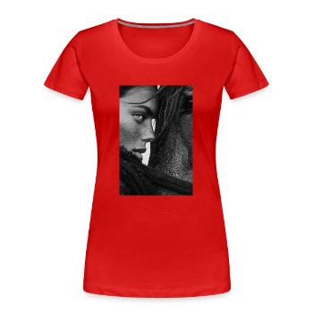 Soul Connection in Monochrome - Women's Premium Organic T-Shirt - red - Front - Mia (176cm)