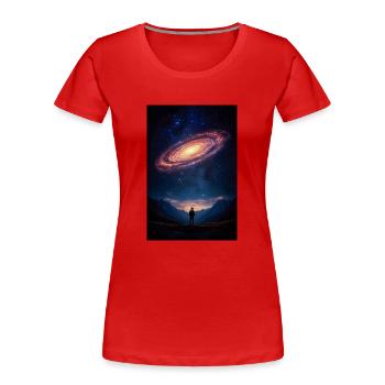 Stargazer Beneath a Cosmic Spiral - Women's Premium Organic T-Shirt - red - Front - Mia (176cm)