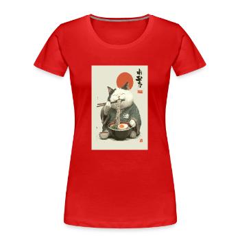 Samurai Cat Slurping Ramen - Women's Premium Organic T-Shirt - red - Front - Mia (176cm)