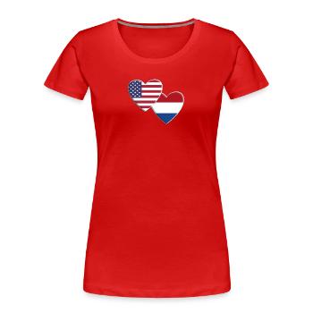 États-Unis Américain Pays-Bas Drapeau néerlandais Patriotique - T-shirt bio Premium Femme - rouge - Devant - Mia (176cm)