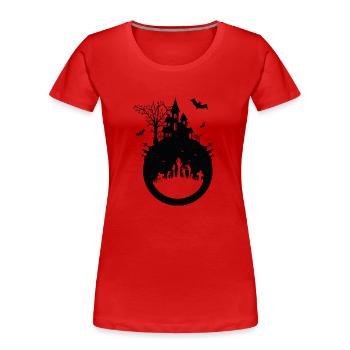 Maison hantée - Design Halloween - T-shirt bio Premium Femme - rouge - Devant - Mia (176cm)