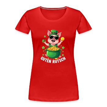 Glücksschwein - Silvester Guten Rutsch - Frauen Premium Bio T-Shirt - Rot - Vorne - Mia (176cm)