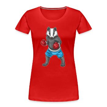 Dachs Boxer Boxhandschuhe Boxen - Frauen Premium Bio T-Shirt - Rot - Vorne - Mia (176cm)
