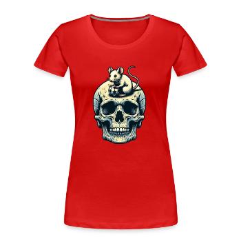Skull mit lustiger Maus und Fussball - Frauen Premium Bio T-Shirt - Rot - Vorne - Mia (176cm)