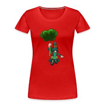 Gnome femelle lutin volant avec une feuille de trèfle - T-shirt bio Premium Femme - rouge - Devant - Mia (176cm)