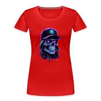 Lila Glow Totenkopf Hippie Mütze - Frauen Premium Bio T-Shirt - Rot - Vorne - Mia (176cm)