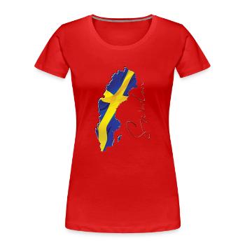 Drapeau de la Suède sur la carte de la Suède FR - T-shirt bio Premium Femme - rouge - Devant - Mia (176cm)