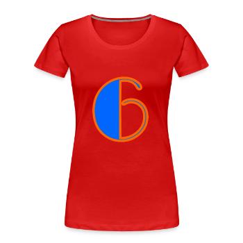 6. 6 ANS. 6e ANNIVERSAIRE. ANNIVERSAIRE 6 ANS. SIX - T-shirt bio Premium Femme - rouge - Devant - Mia (176cm)