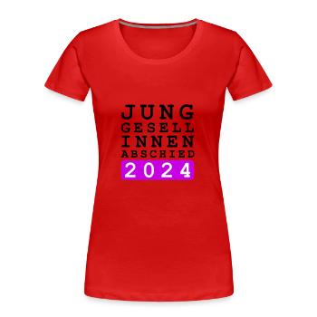 Enterrement de vie de jeune fille 2024 Enterrement de vie de jeune fille - T-shirt bio Premium Femme - rouge - Devant - Mia (176cm)