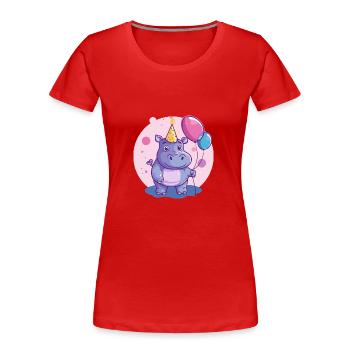 Hippopotame Anniversaire BD - T-shirt bio Premium Femme - rouge - Devant - Mia (176cm)