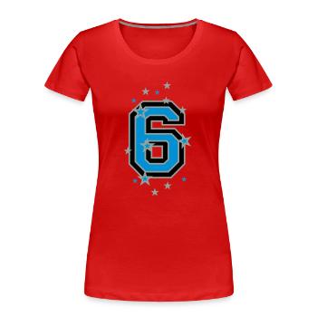 The number 6 and Stars - Women's Premium Organic T-Shirt - red - Front - Mia (176cm)