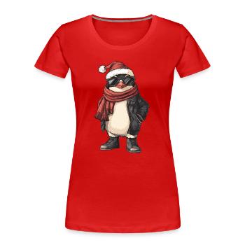 Penguin Noël Hiver - T-shirt bio Premium Femme - rouge - Devant - Mia (176cm)