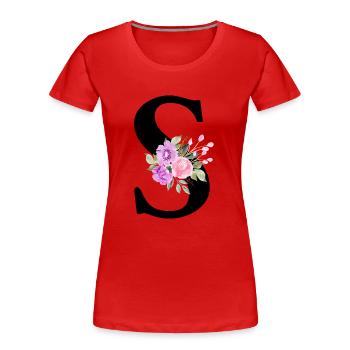 Lila Blumenbuchstabe S - Frauen Premium Bio T-Shirt - Rot - Vorne - Mia (176cm)