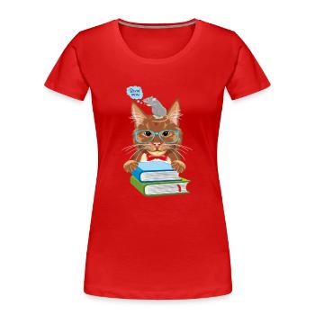 Intelligent cat and mouse with books - Women's Premium Organic T-Shirt - red - Front - Mia (176cm)