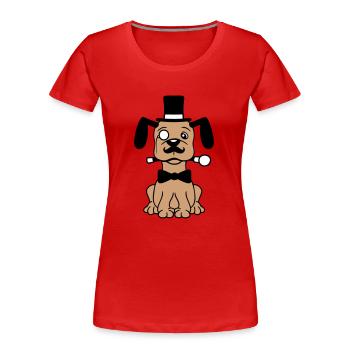 Chien M. Sir Cylindre Chapeau Monocle Lunettes Empire - T-shirt bio Premium Femme - rouge - Devant - Mia (176cm)