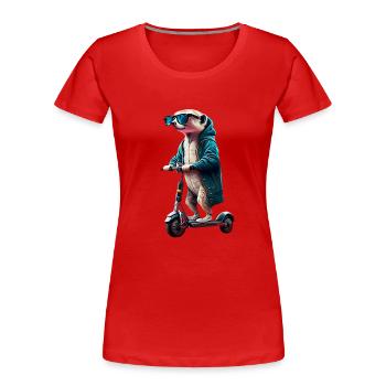 Escooting Meerkat Escooter Scooter électrique - T-shirt bio Premium Femme - rouge - Devant - Mia (176cm)