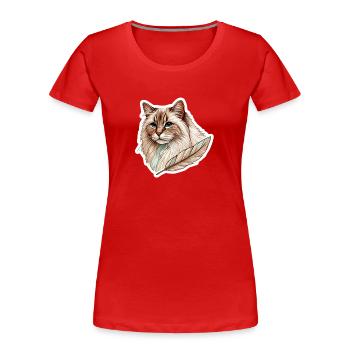Chat élégant - Compagnon plume - T-shirt bio Premium Femme - rouge - Devant - Mia (176cm)