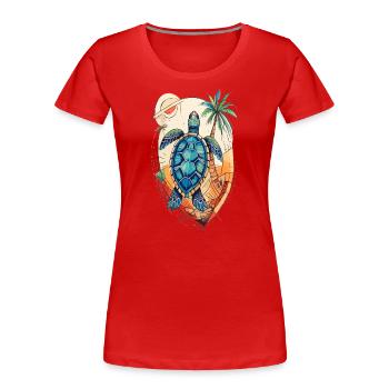 GeoTropic Reverie Eine Oase der Ruhe - Frauen Premium Bio T-Shirt - Rot - Vorne - Mia (176cm)