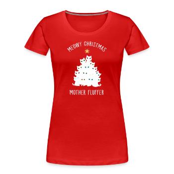 Meowy Christmas Fluffer Cat Katze Weihnachten - Frauen Premium Bio T-Shirt - Rot - Vorne - Mia (176cm)