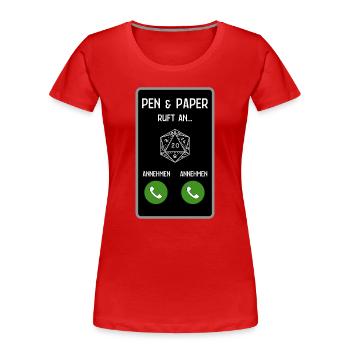 Pen and Paper ruft an - Frauen Premium Bio T-Shirt - Rot - Vorne - Mia (176cm)