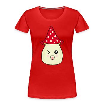 Kawaii champignon Toadstool mignon rouge avec visage - T-shirt bio Premium Femme - rouge - Devant - Mia (176cm)