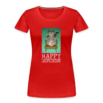 Happy Catspectations - Motivational tabby cat art - Women's Premium Organic T-Shirt - red - Front - Mia (176cm)