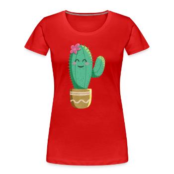 Cute Cactus with Flower - Women's Premium Organic T-Shirt - red - Front - Mia (176cm)