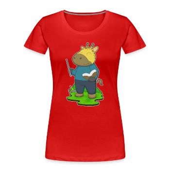 Giraffe Lehrer Buch Schule - Frauen Premium Bio T-Shirt - Rot - Vorne - Mia (176cm)