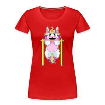 Einhorn Bodybuilder Klimmzüge Bodybuilding - Frauen Premium Bio T-Shirt - Rot - Vorne - Mia (176cm)