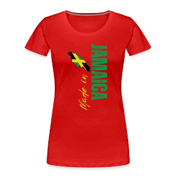 Fabriqué en Jamaïque, design vertical - T-shirt bio Premium Femme - rouge - Devant - Mia (176cm)