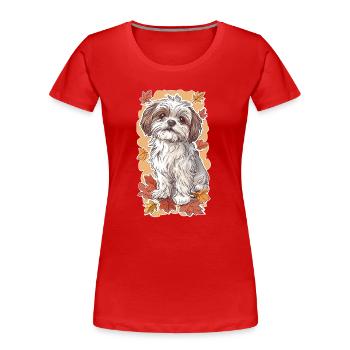Shih Tzu Herbstblätter - Frauen Premium Bio T-Shirt - Rot - Vorne - Mia (176cm)