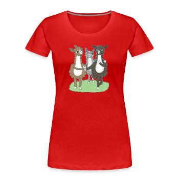 Drei Lama Freunde - Frauen Premium Bio T-Shirt - Rot - Vorne - Mia (176cm)