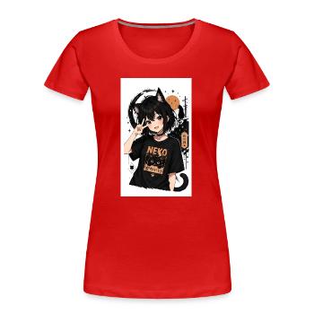 Neko Nachtkatze Shirt - Frauen Premium Bio T-Shirt - Rot - Vorne - Mia (176cm)