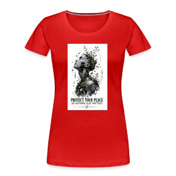 Schutz deiner Ruhe: Pflanzliche Fragmentkunst - Frauen Premium Bio T-Shirt - Rot - Vorne - Mia (176cm)