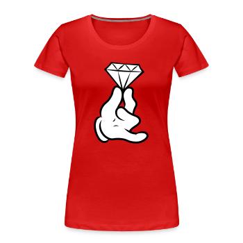 Main comique avec diamant - T-shirt bio Premium Femme - rouge - Devant - Mia (176cm)