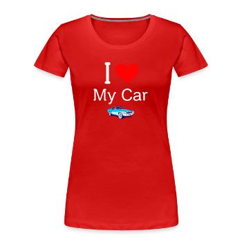 I Love My Car (avec voiture ancienne, lettrage blanc) - T-shirt bio Premium Femme - rouge - Devant - Mia (176cm)