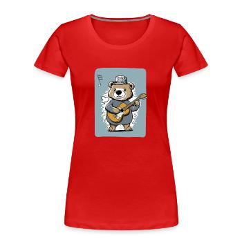 Cute Childish Bear Playing Guitar - Women's Premium Organic T-Shirt - red - Front - Mia (176cm)