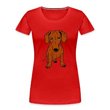 Teckel, cheveux courts, entier - T-shirt bio Premium Femme - rouge - Devant - Mia (176cm)