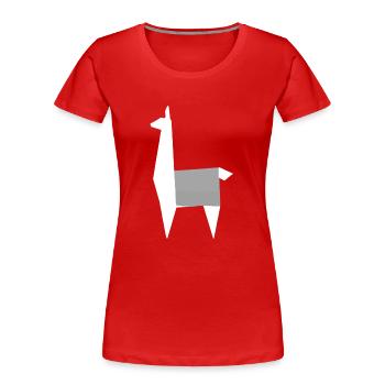 Lama Alpaca Silhouette Origami Gift - Women's Premium Organic T-Shirt - red - Front - Mia (176cm)