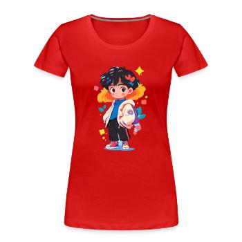 Manga Junge - Frauen Premium Bio T-Shirt - Rot - Vorne - Mia (176cm)
