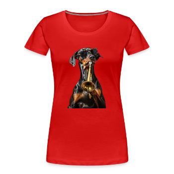 Doberman Pinscher Trumpet - Women's Premium Organic T-Shirt - red - Front - Mia (176cm)