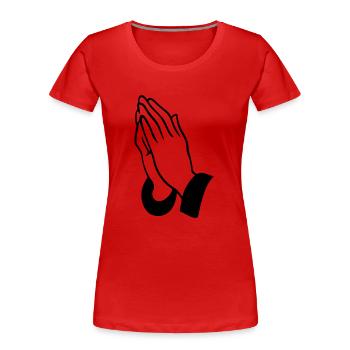 Mains en prière - T-shirt bio Premium Femme - rouge - Devant - Mia (176cm)