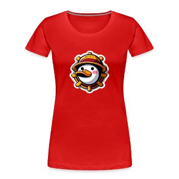 Duck with Straw Hat - Women's Premium Organic T-Shirt - red - Front - Mia (176cm)