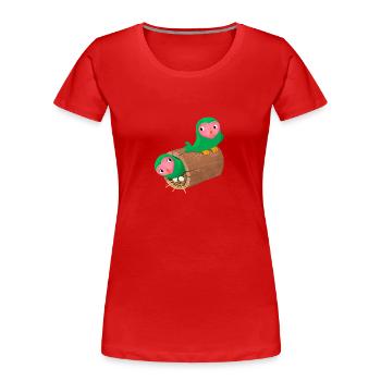 Nesting peach face lovebirds in a log - Women's Premium Organic T-Shirt - red - Front - Mia (176cm)