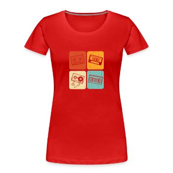 Oldschool Kostüm mit Retro Kassette - Frauen Premium Bio T-Shirt - Rot - Vorne - Mia (176cm)