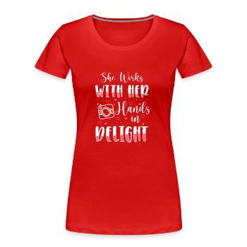Fotograf Fotografin Spiegelreflex Motiv - Frauen Premium Bio T-Shirt - Rot - Vorne - Mia (176cm)
