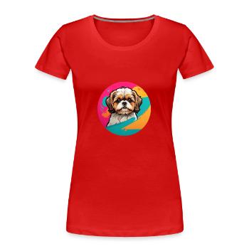 Portrait de Shih Tzu sur la roue chromatique - T-shirt bio Premium Femme - rouge - Devant - Mia (176cm)